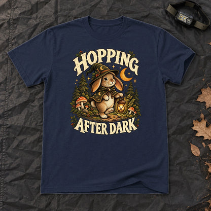 Hopping After Dark Witch Bunny Graphic Tee on Navy Everyday Soft Tee