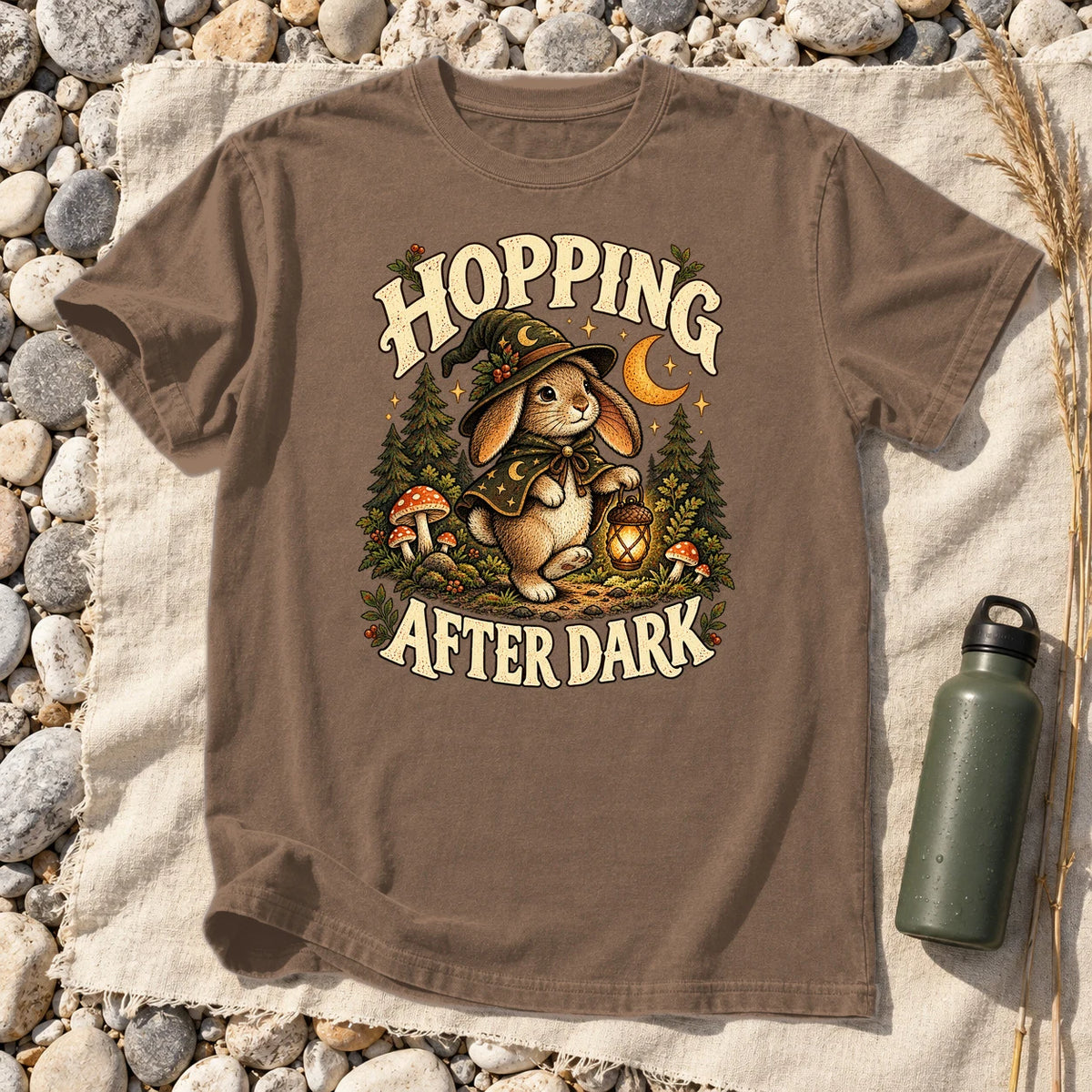 Hopping After Dark Witch Bunny Graphic Tee on Espresso Premium Tee