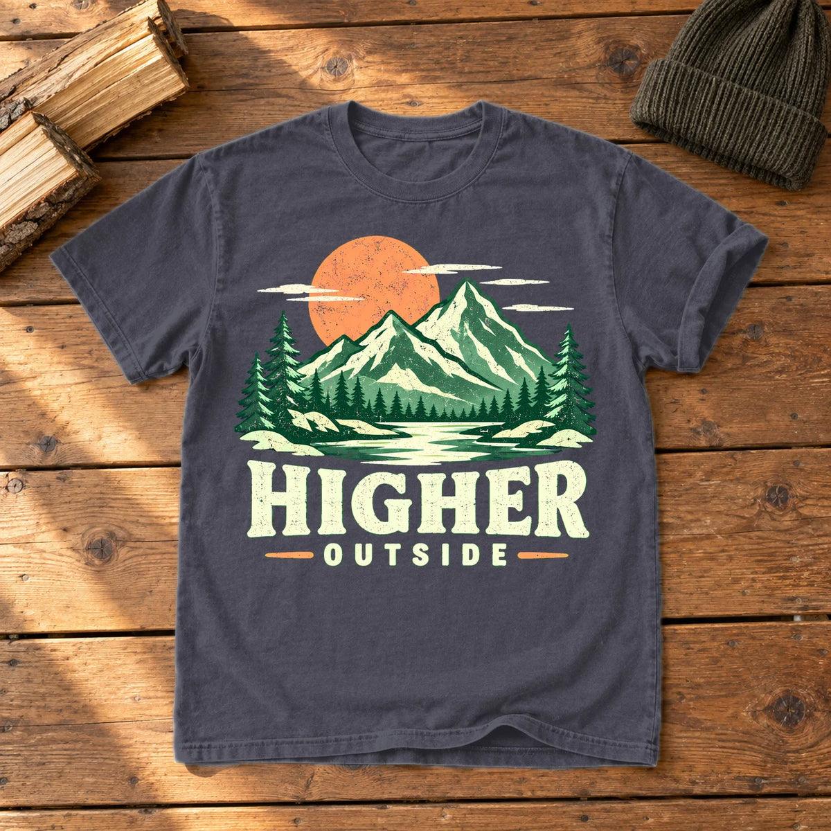Higher Outside Vintage Mountain Graphic Tee on Navy Premium Tee