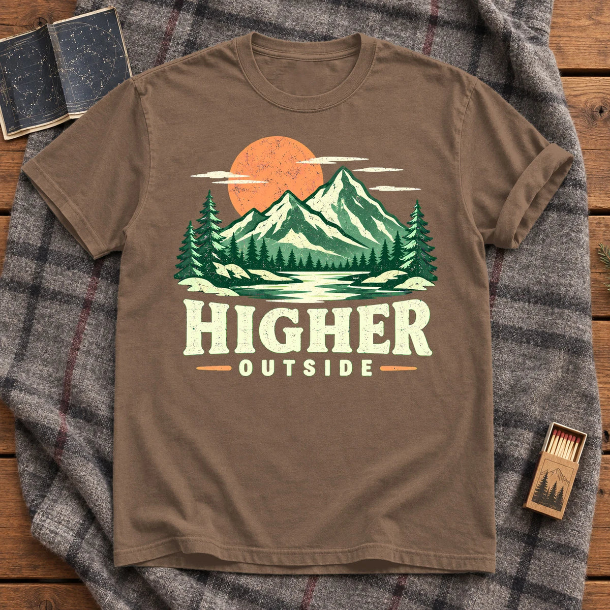 Higher Outside Vintage Mountain Graphic Tee on Espresso Premium Tee