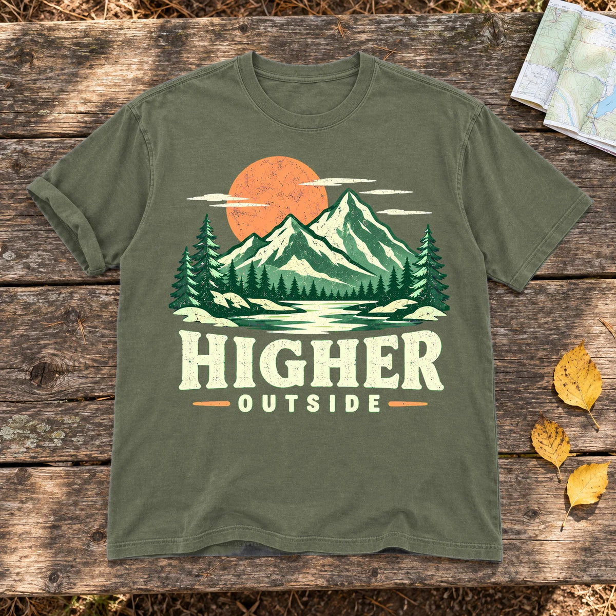 Higher Outside Vintage Mountain Graphic Tee on Moss Premium Tee