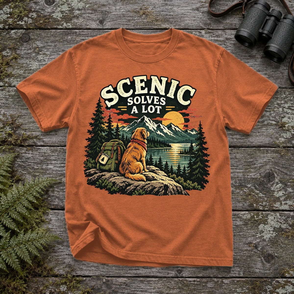 Scenic Solves A Lot Hiking Dog Graphic Tee on Yam Premium Tee