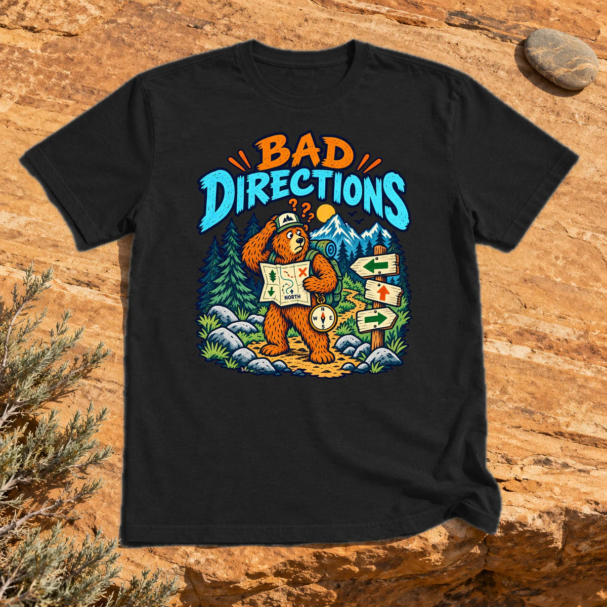 Bad Directions Bear Graphic Tee on Black Everyday Soft Tee