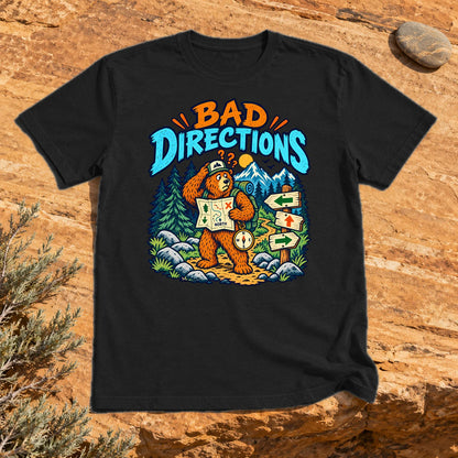 Bad Directions Bear Graphic Tee on Black Everyday Soft Tee