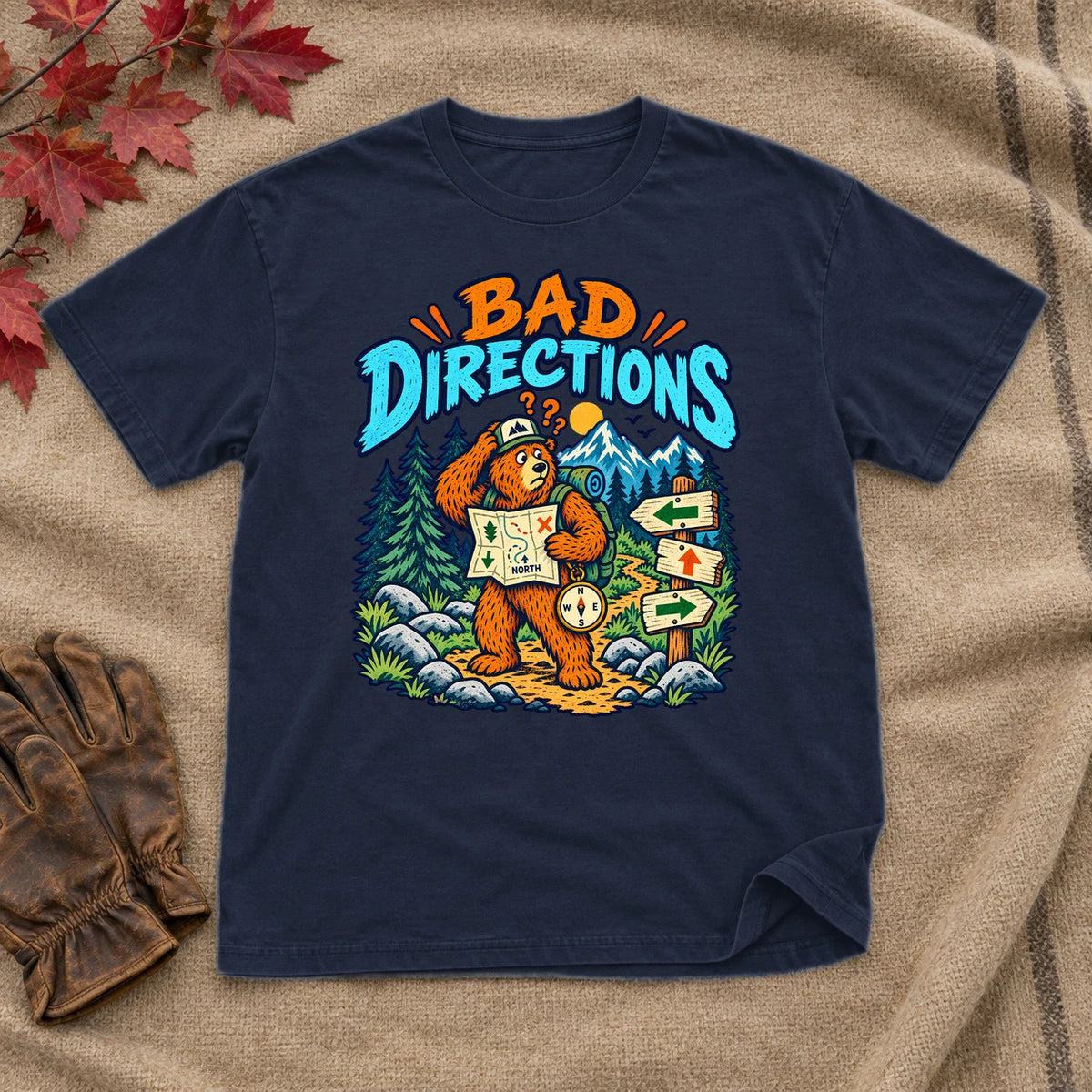 Bad Directions Bear Graphic Tee on Navy Everyday Soft Tee