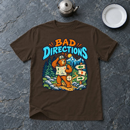 Bad Directions Bear Graphic Tee on Dark Chocolate Everyday Soft Tee