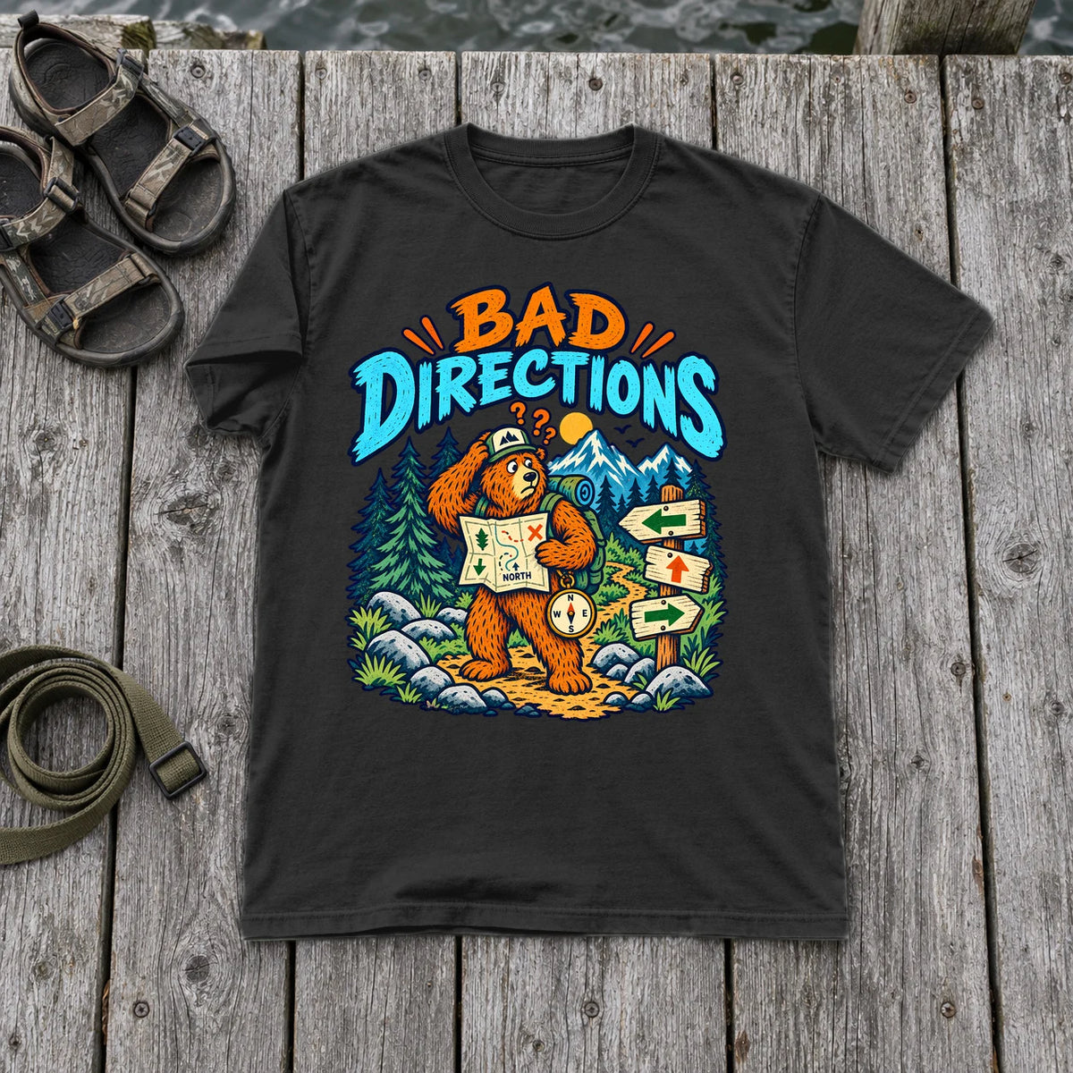 Bad Directions Bear Graphic Tee on Black Premium Tee