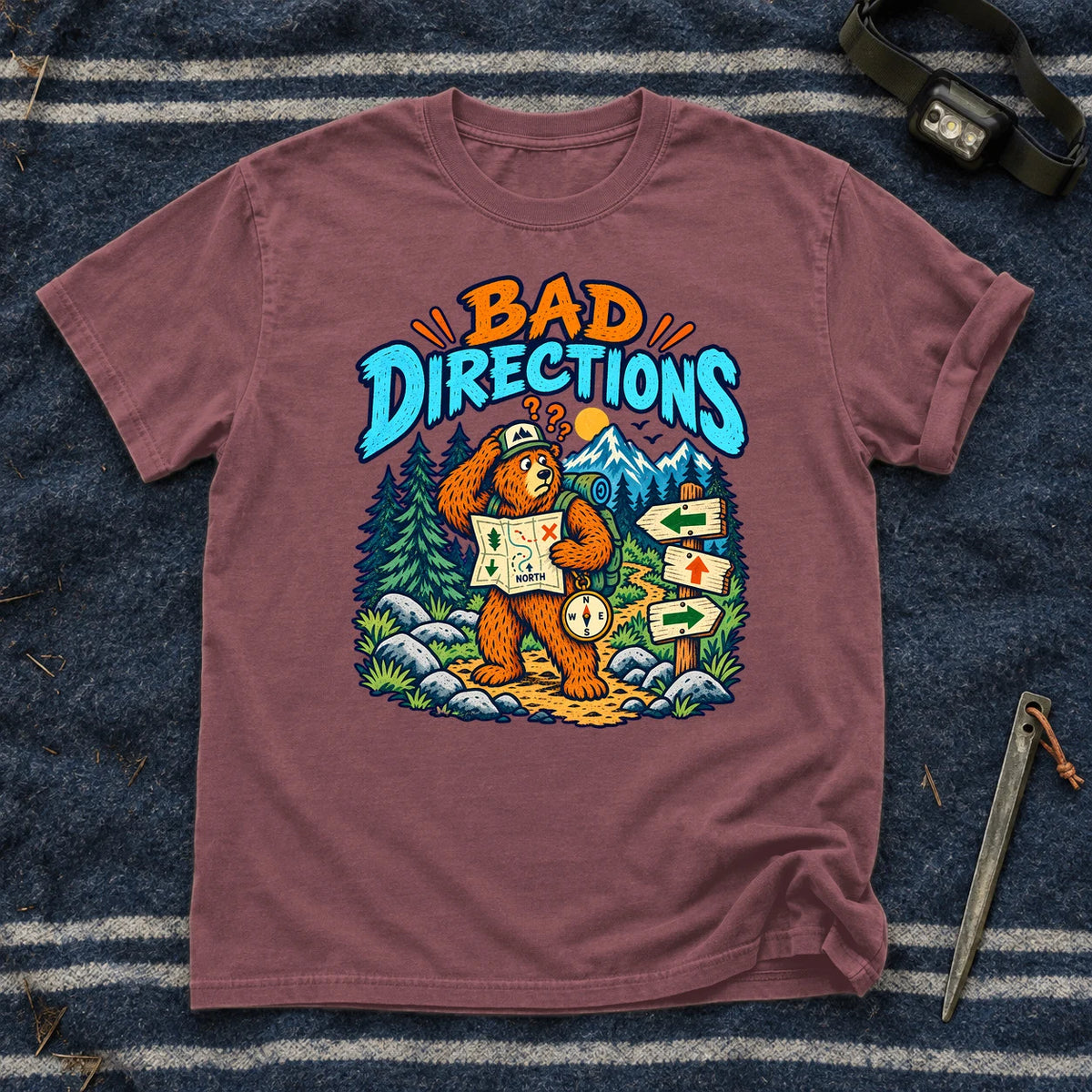 Bad Directions Bear Graphic Tee on Brick Premium Tee
