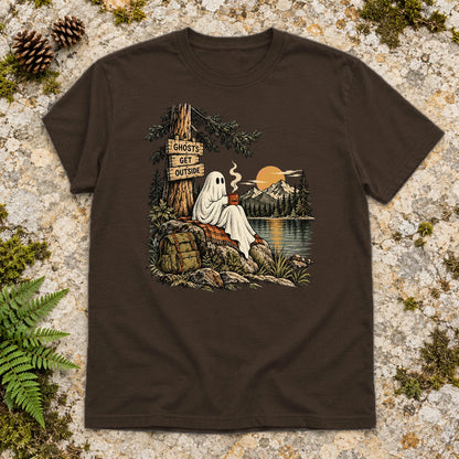 Ghosts Get Outside Graphic Tee on Dark Chocolate Everyday Soft Tee