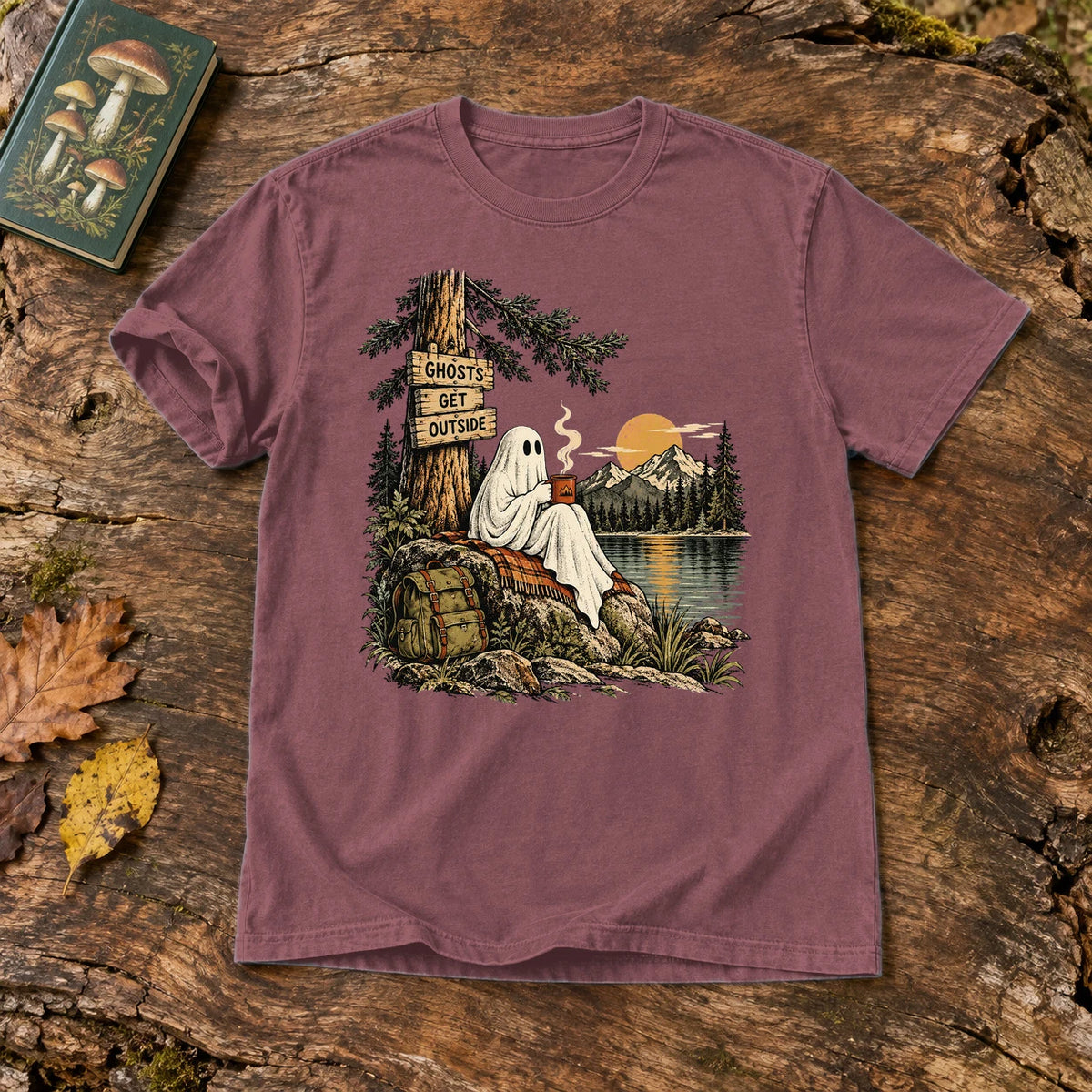 Ghosts Get Outside Graphic Tee on Brick Premium Tee