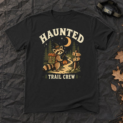 Haunted Trail Crew Raccoon Graphic Tee on Black Everyday Soft Tee