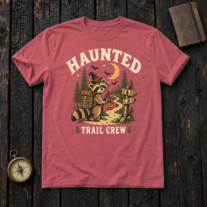 Haunted Trail Crew Raccoon Graphic Tee on Heather Red Everyday Soft Tee