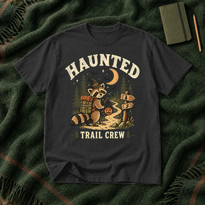 Haunted Trail Crew Raccoon Graphic Tee on Black Premium Tee