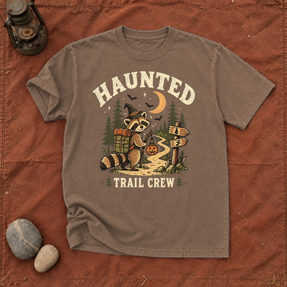 Haunted Trail Crew Raccoon Graphic Tee on Espresso Premium Tee