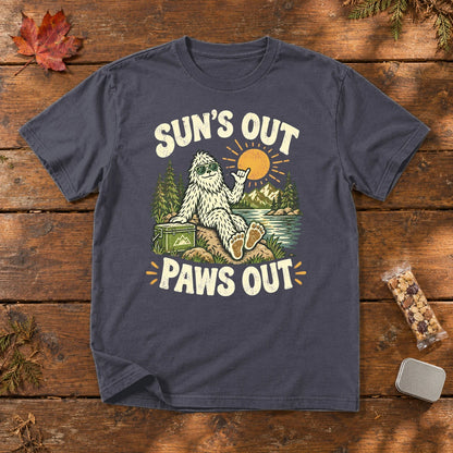 Sun's Out Paws Out Bigfoot Graphic Tee on Navy Premium Tee