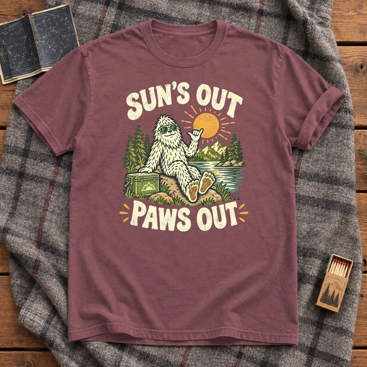 Sun's Out Paws Out Bigfoot Graphic Tee on Brick Premium Tee