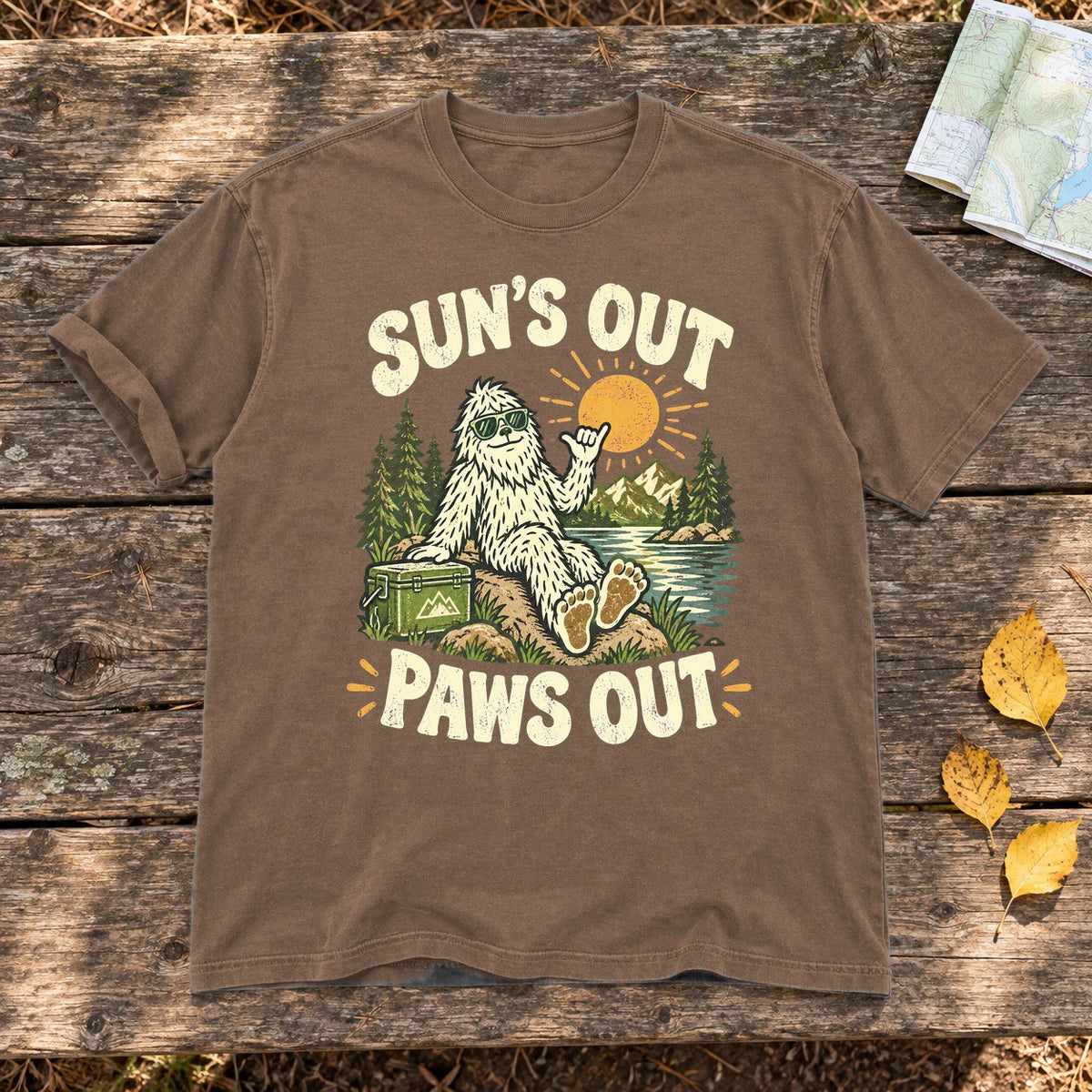 Sun's Out Paws Out Bigfoot Graphic Tee on Espresso Premium Tee