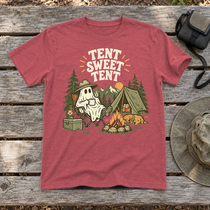 Tent Sweet Tent Ghost Camper Graphic Tee on Heather Red Everyday Soft Tee