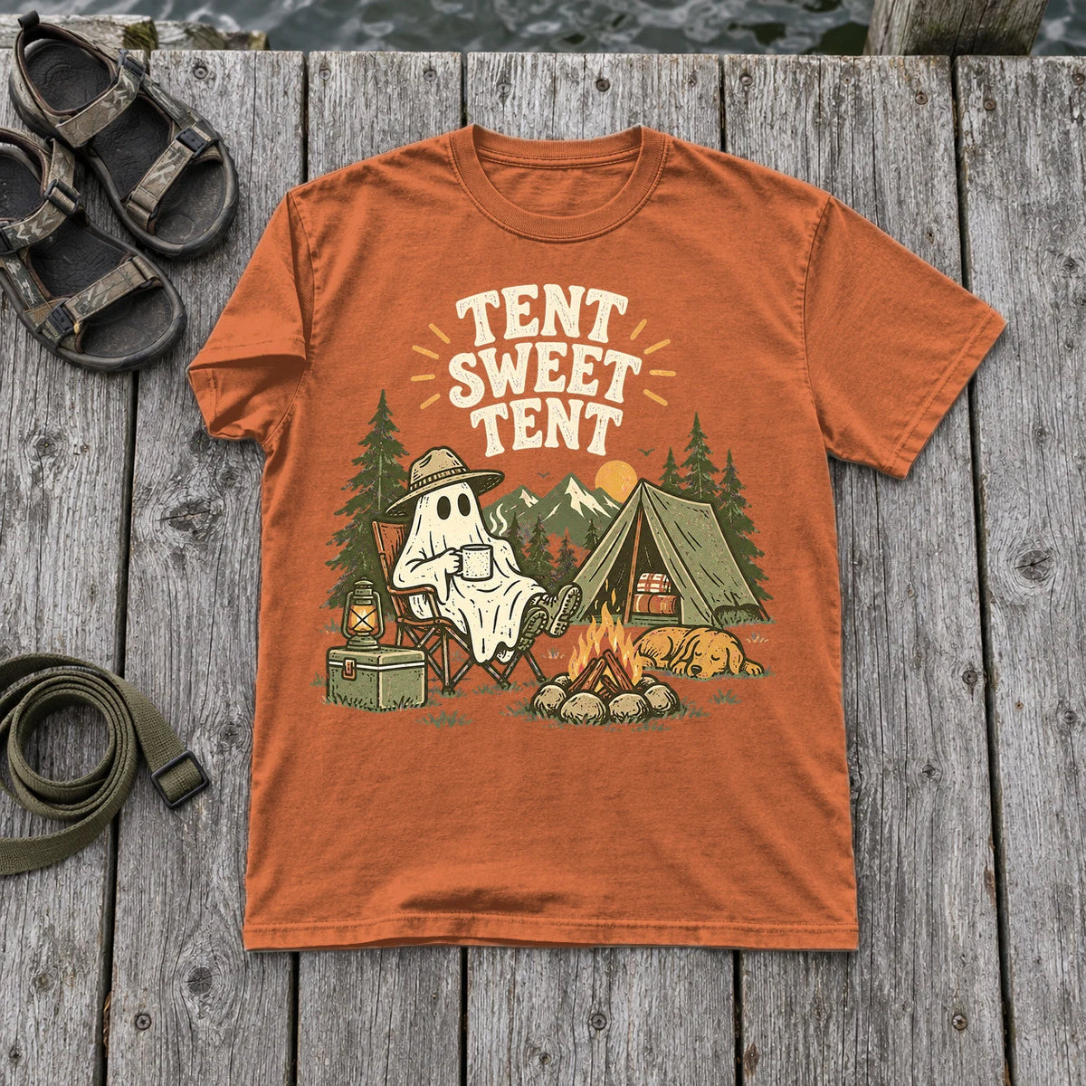 Tent Sweet Tent Ghost Camper Graphic Tee on Yam Premium Tee