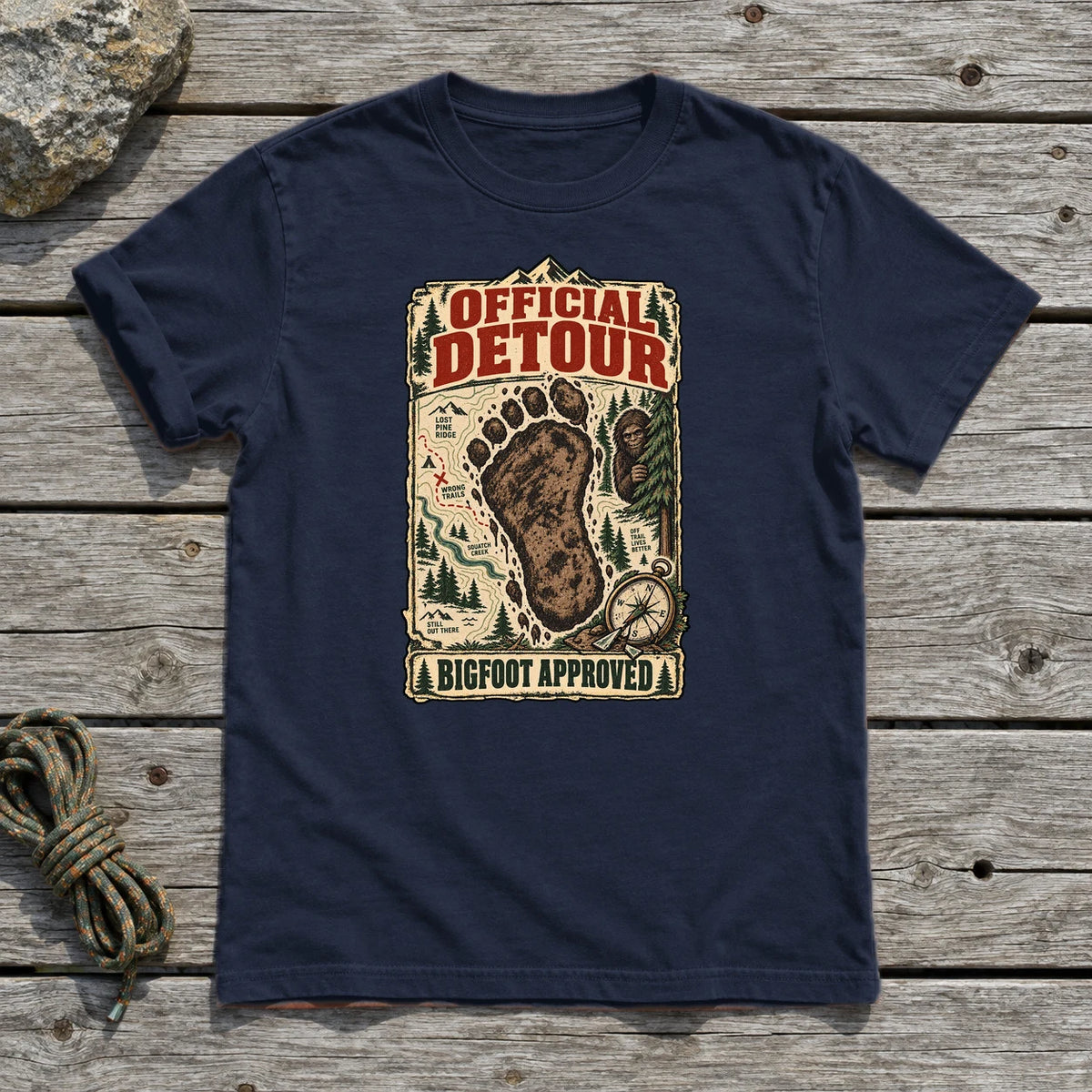 Official Detour Bigfoot Graphic Tee on Navy Everyday Soft Tee