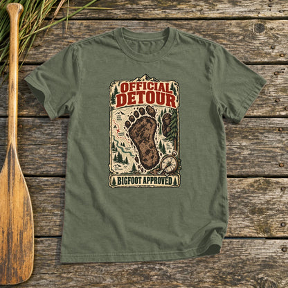 Official Detour Bigfoot Graphic Tee on Military Green Everyday Soft Tee
