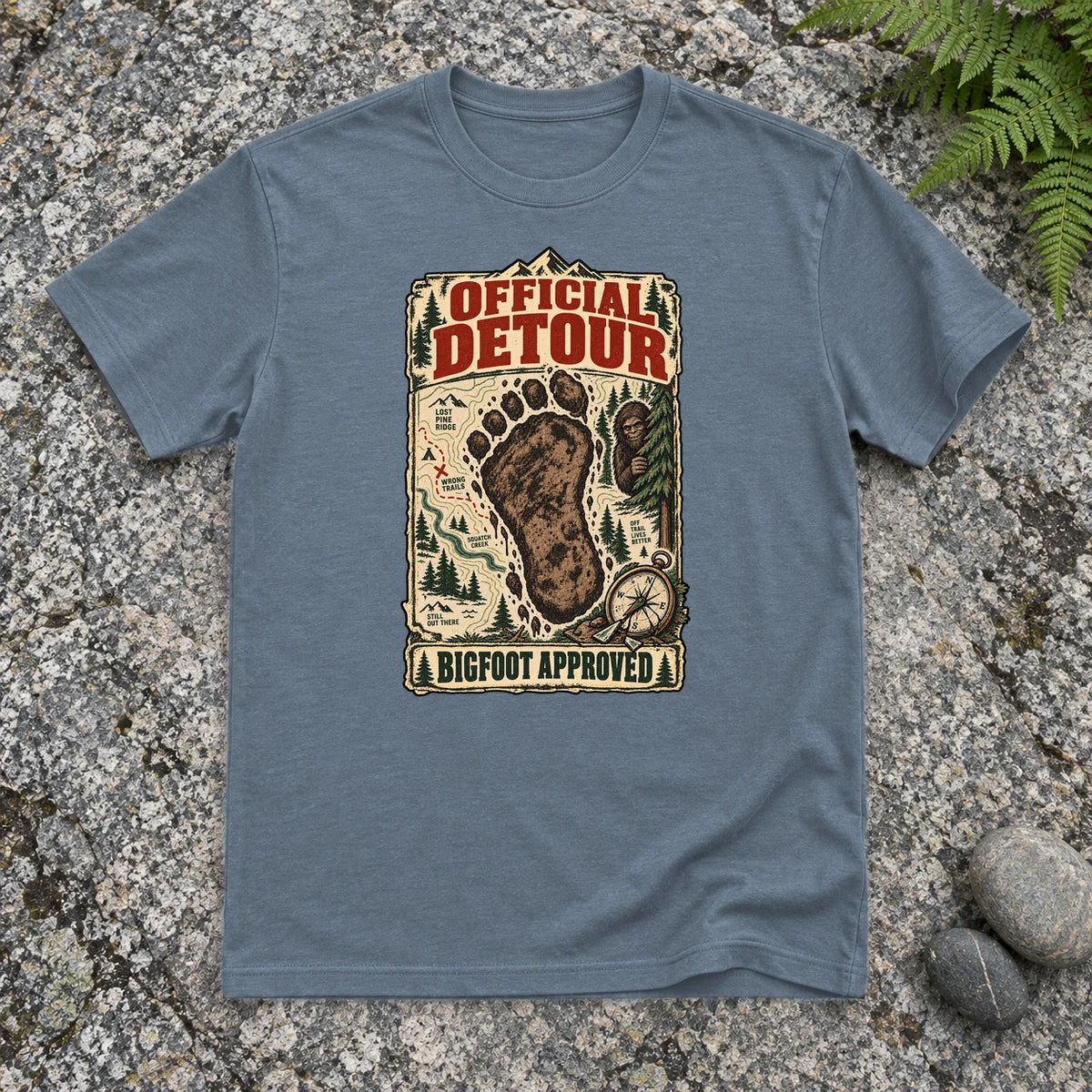 Official Detour Bigfoot Graphic Tee on Heather Indigo Everyday Soft Tee
