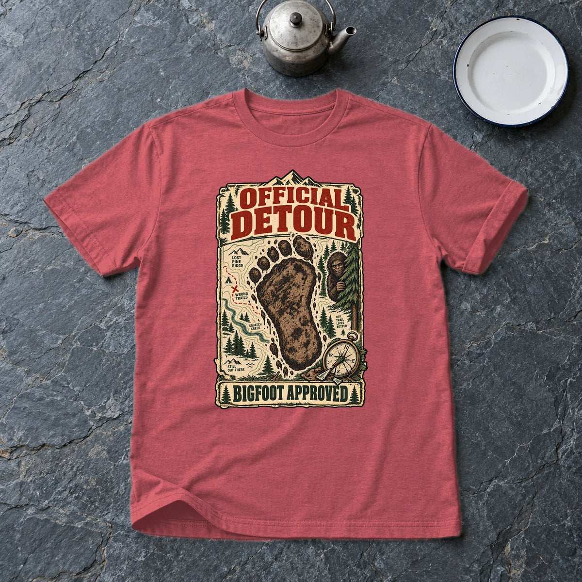 Official Detour Bigfoot Graphic Tee on Heather Red Everyday Soft Tee