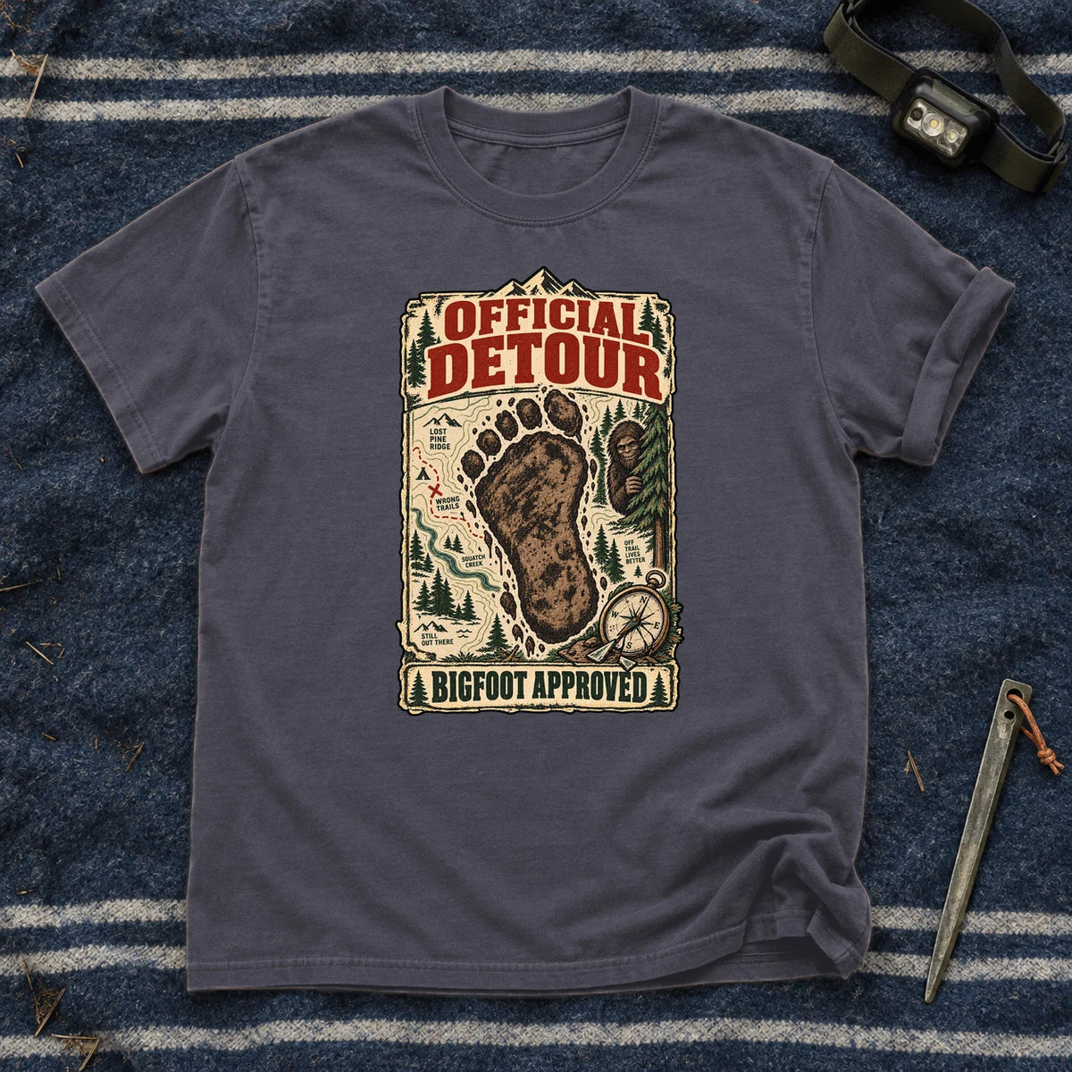 Official Detour Bigfoot Graphic Tee on Navy Premium Tee