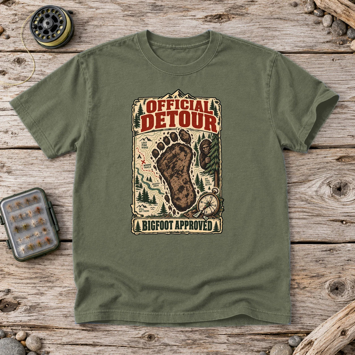 Official Detour Bigfoot Graphic Tee on Moss Premium Tee