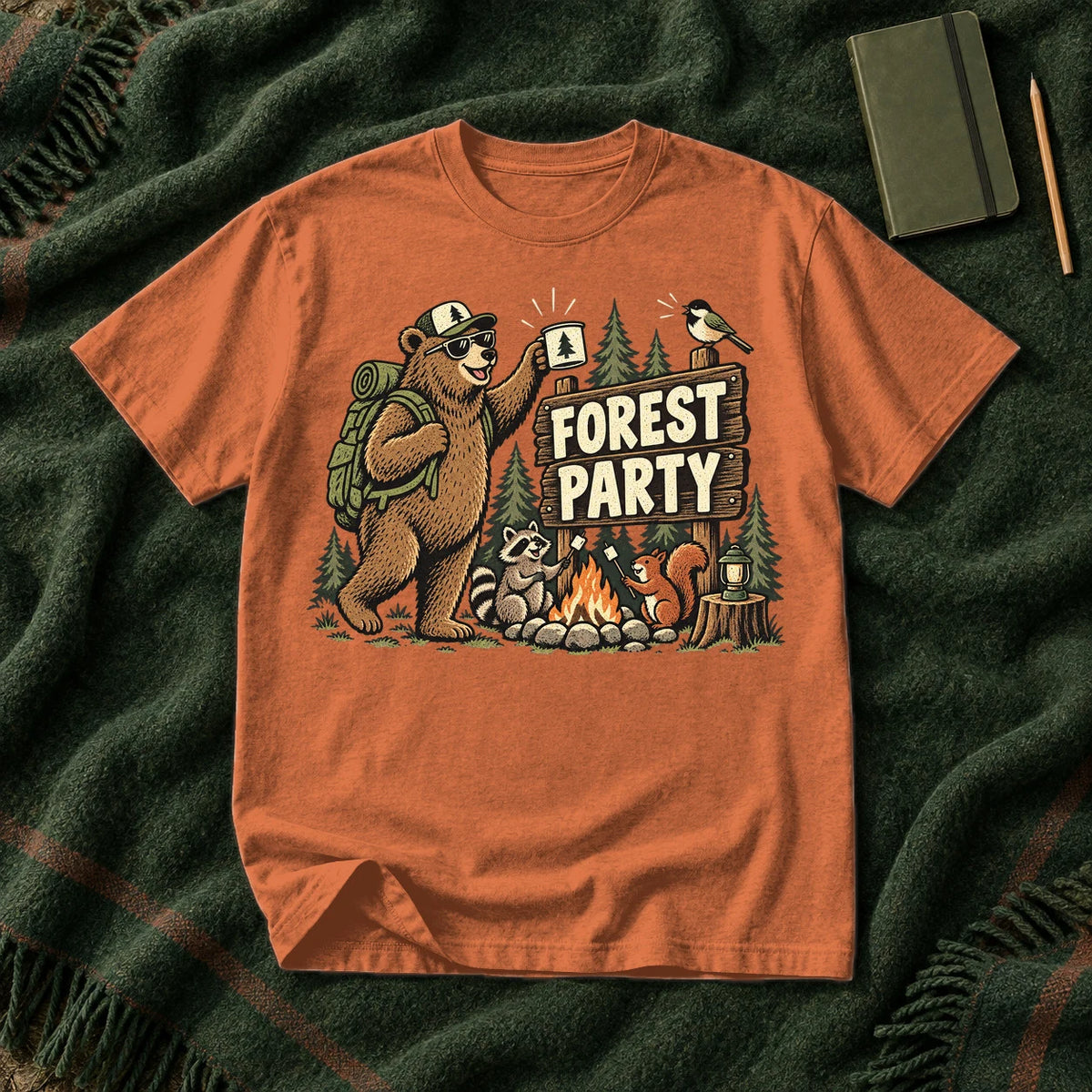 Forest Party Retro Camping Graphic Tee on Yam Premium Tee