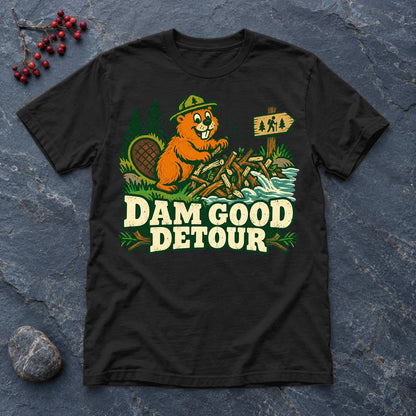 Dam Good Detour Retro Beaver Graphic Tee on Black Everyday Soft Tee