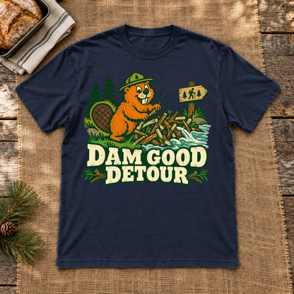 Dam Good Detour Retro Beaver Graphic Tee on Navy Everyday Soft Tee