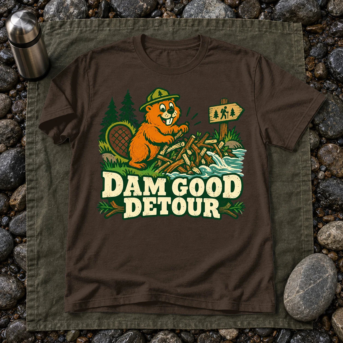 Dam Good Detour Retro Beaver Graphic Tee on Dark Chocolate Everyday Soft Tee