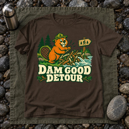 Dam Good Detour Retro Beaver Graphic Tee on Dark Chocolate Everyday Soft Tee