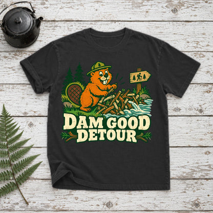 Dam Good Detour Retro Beaver Graphic Tee on Black Premium Tee