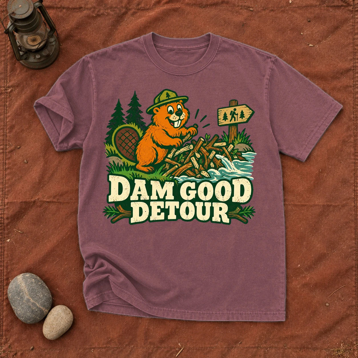 Dam Good Detour Retro Beaver Graphic Tee on Brick Premium Tee