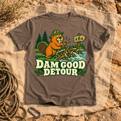 Dam Good Detour Retro Beaver Graphic Tee on Espresso Premium Tee