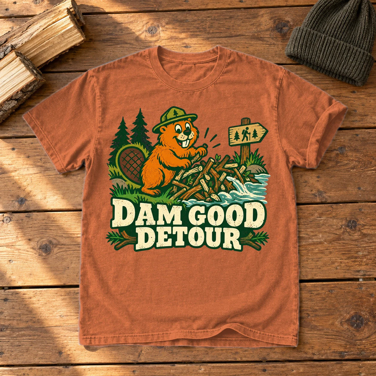Dam Good Detour Retro Beaver Graphic Tee on Yam Premium Tee