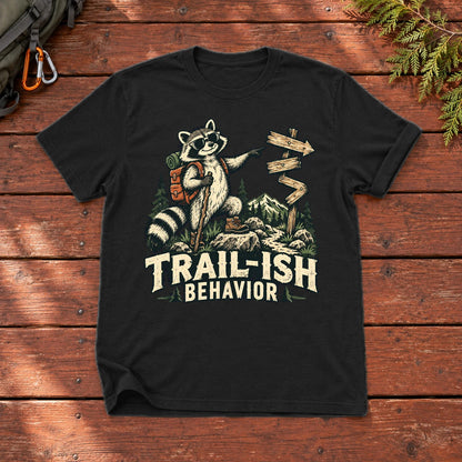 Trail-ish Behavior Raccoon Graphic Tee on Black Everyday Soft Tee