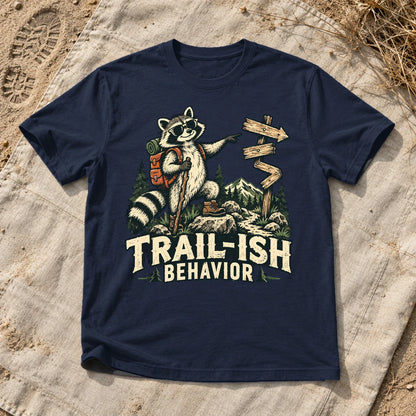 Trail-ish Behavior Raccoon Graphic Tee on Navy Everyday Soft Tee