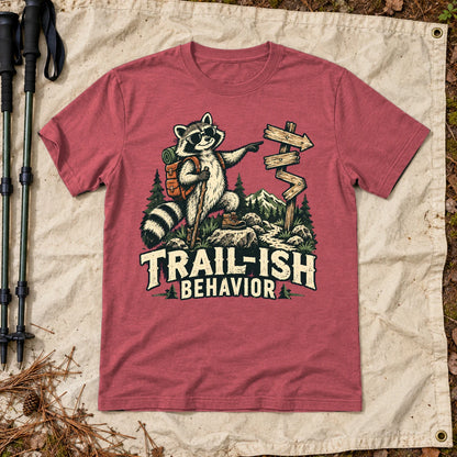 Trail-ish Behavior Raccoon Graphic Tee on Heather Red Everyday Soft Tee