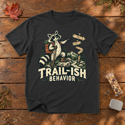 Trail-ish Behavior Raccoon Graphic Tee on Black Premium Tee