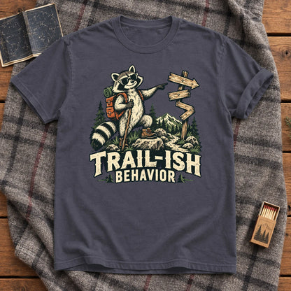 Trail-ish Behavior Raccoon Graphic Tee on Navy Premium Tee