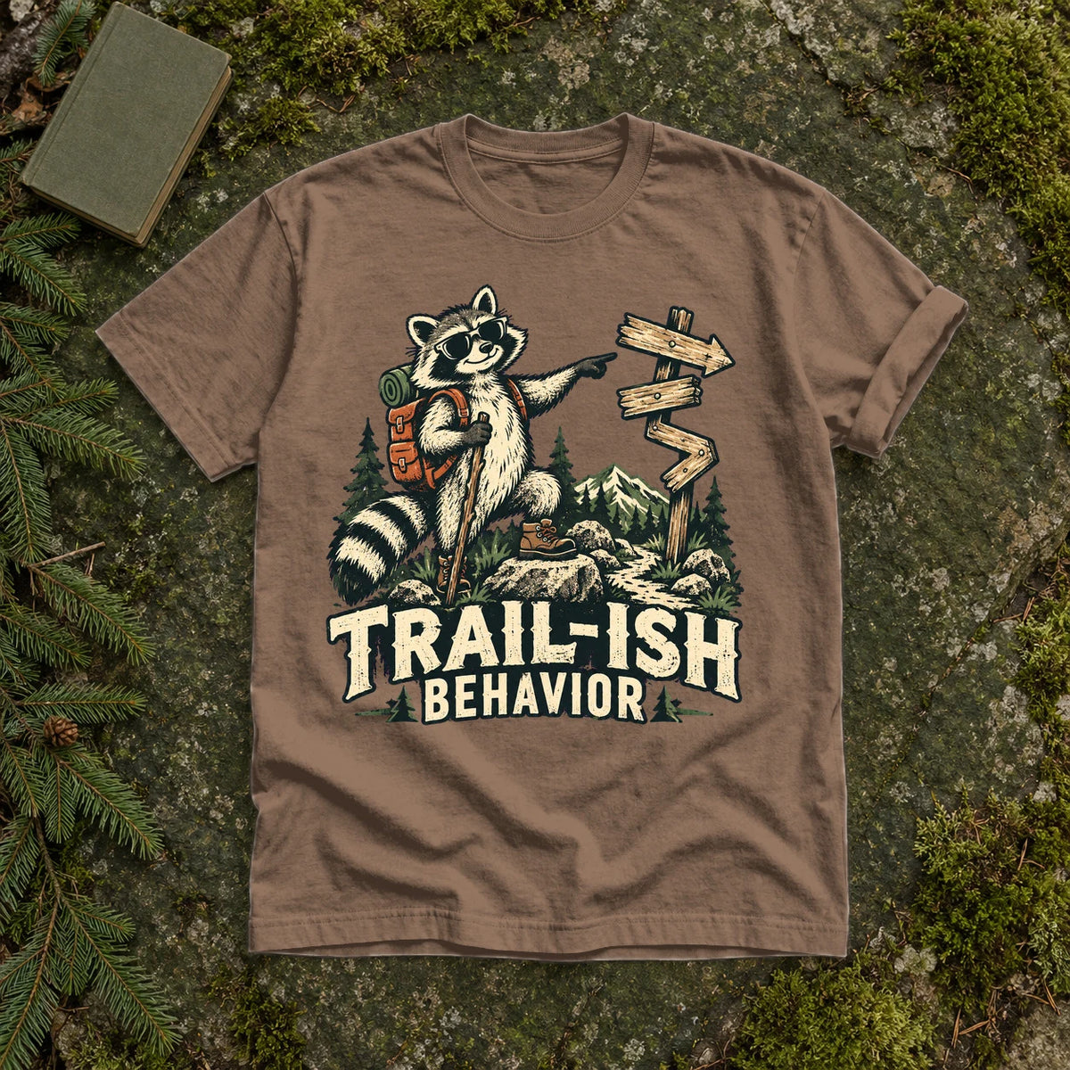 Trail-ish Behavior Raccoon Graphic Tee on Espresso Premium Tee