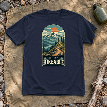 Looks Hikeable Vintage Mountain Graphic Tee on Navy Everyday Soft Tee