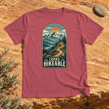 Looks Hikeable Vintage Mountain Graphic Tee on Heather Red Everyday Soft Tee