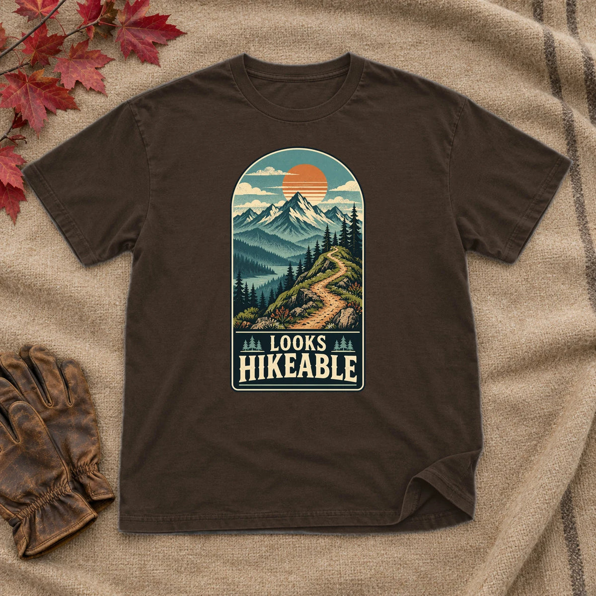 Looks Hikeable Vintage Mountain Graphic Tee on Dark Chocolate Everyday Soft Tee