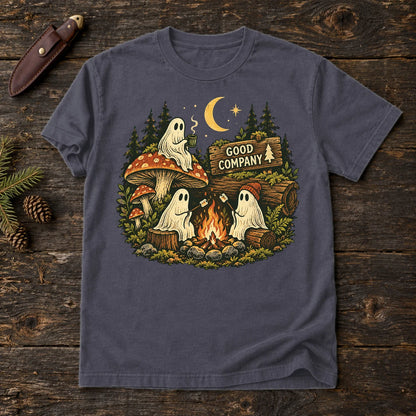 Good Company Ghost Campfire Graphic Tee on Navy Premium Tee