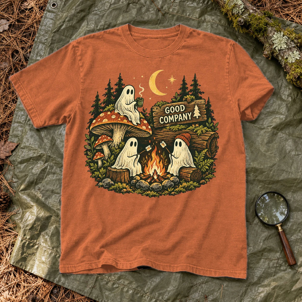 Good Company Ghost Campfire Graphic Tee on Yam Premium Tee