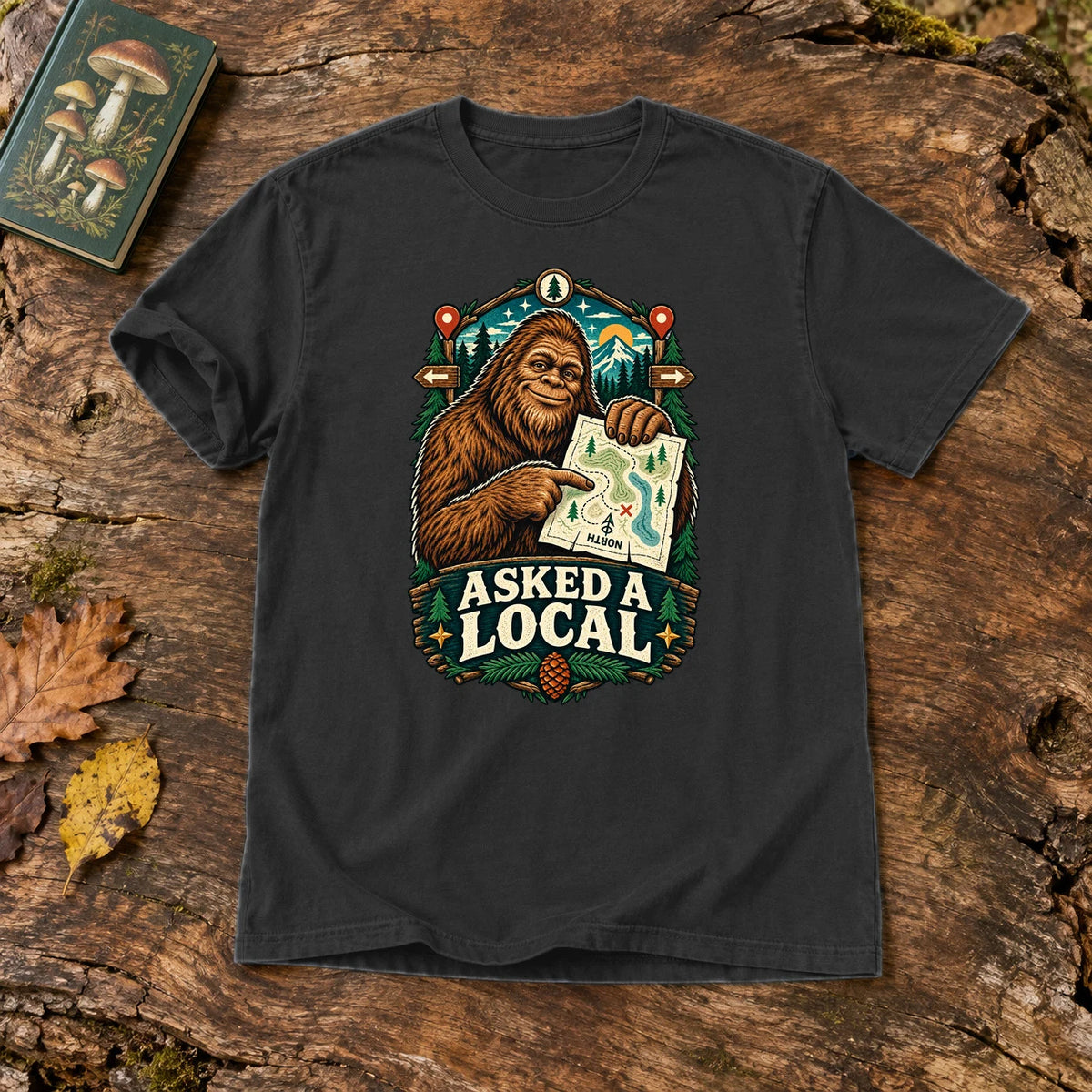 Asked A Local Bigfoot Graphic Tee on Black Premium Tee